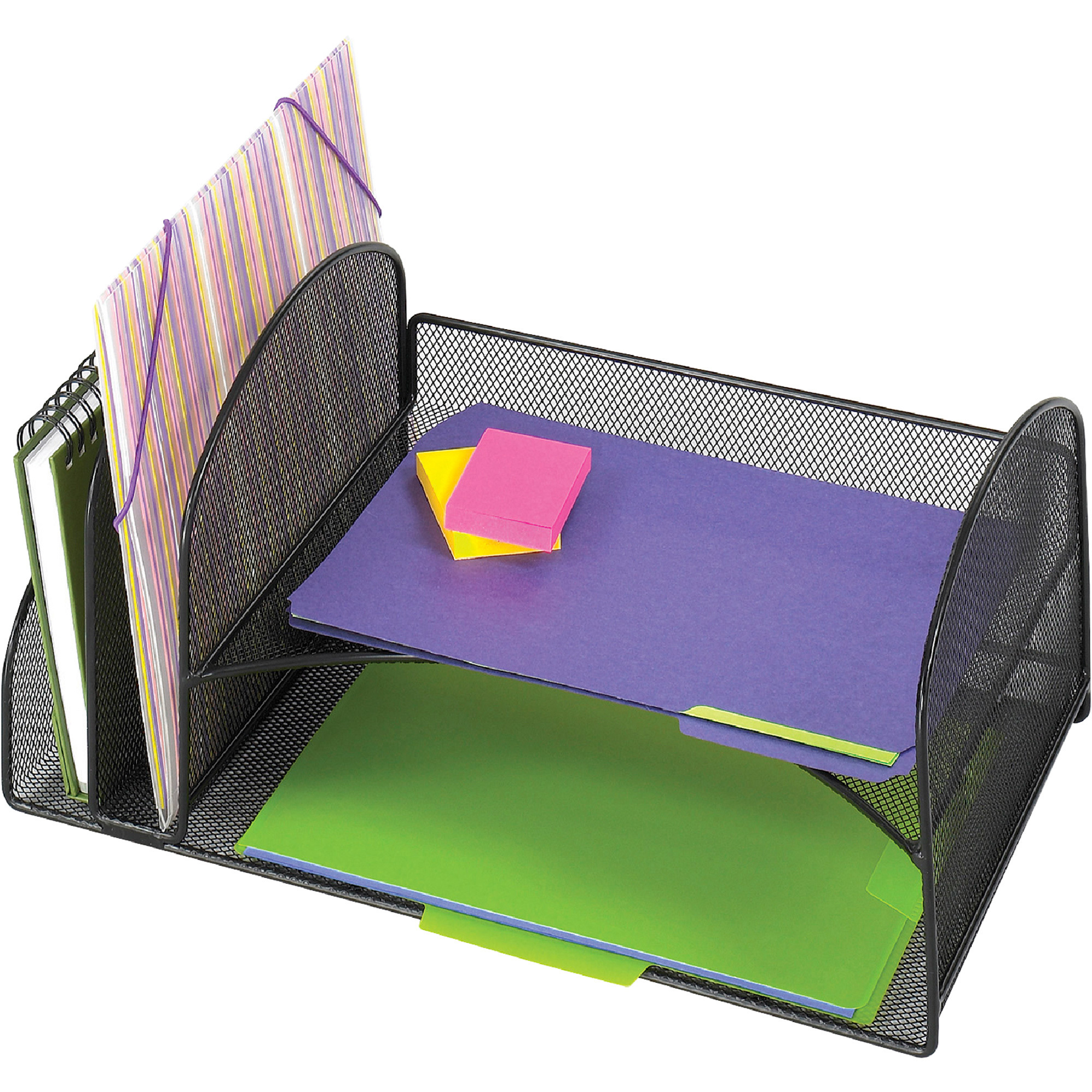 Safco Onyx Mesh Desktop Organizer-- 2 Vertical Sections, 2 Horizontal Shelves, Black, Model# 3264BL
